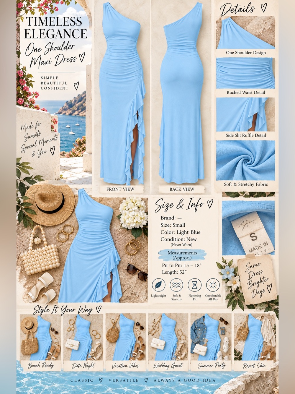 One Shoulder Ruffle Slit Maxi Dress - Picture 2 of 11